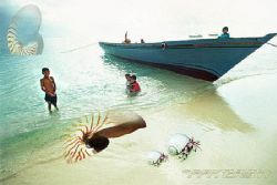 sipadan,borneo,nikon F90x,natives at the beach, photoshop... by Manfred Bail 